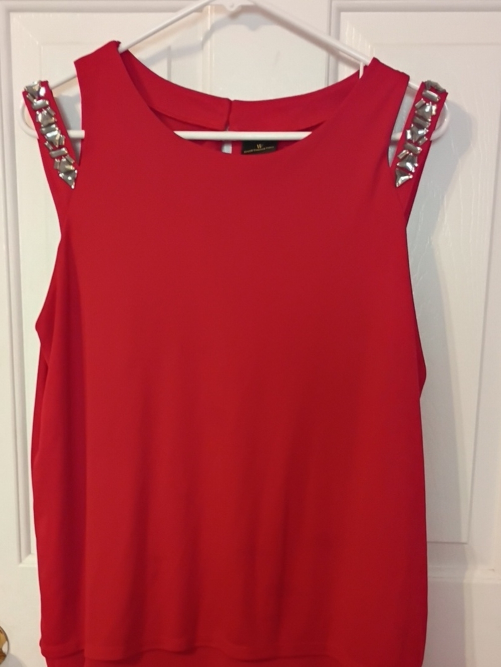 Worthington Red Sleeveless Top with Silver Studded Shoulders